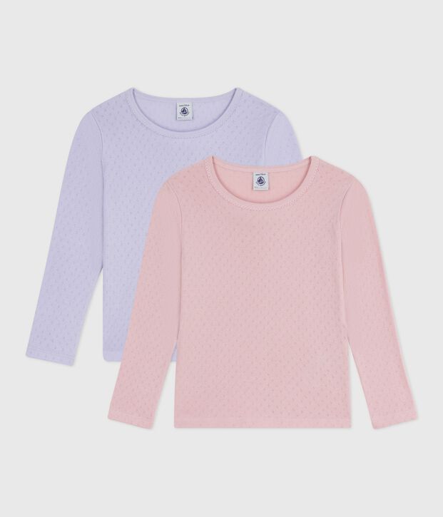 Set di T-shirt a maniche lunghe in cotone traforato bambina multicolore