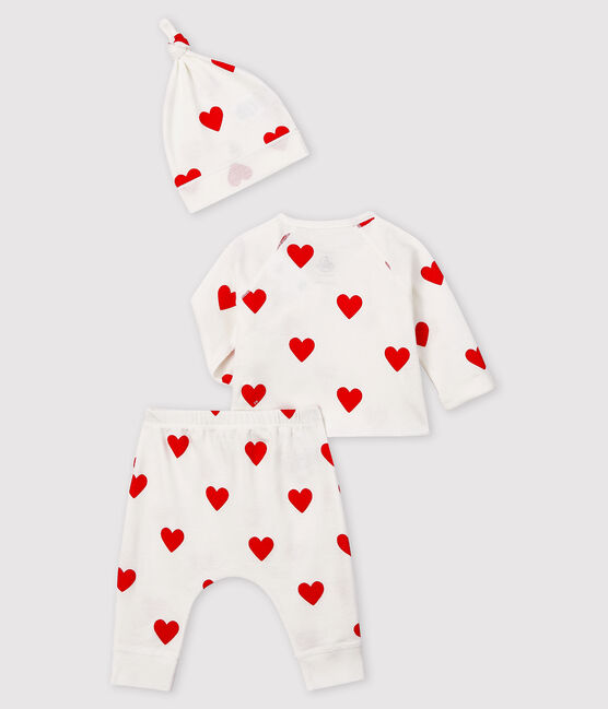 Completo regalo bebè in cotone biologico a cuori rossi bianco MARSHMALLOW/rosso TERKUIT