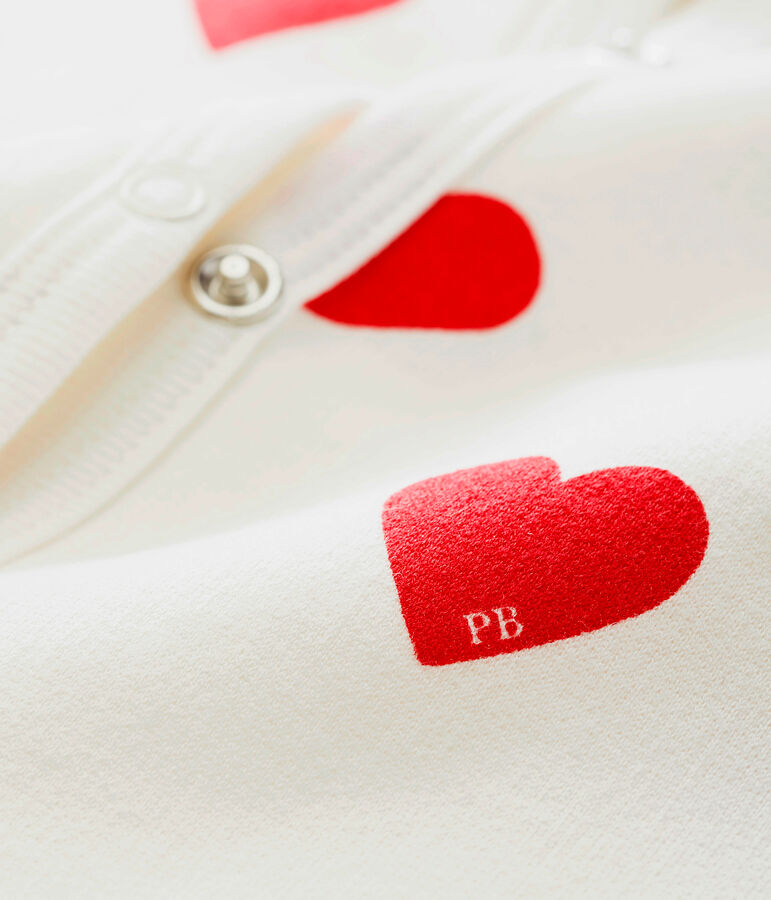 Tutina a cuori rossi beb&eacute; femmina in molleton bianco/rosso