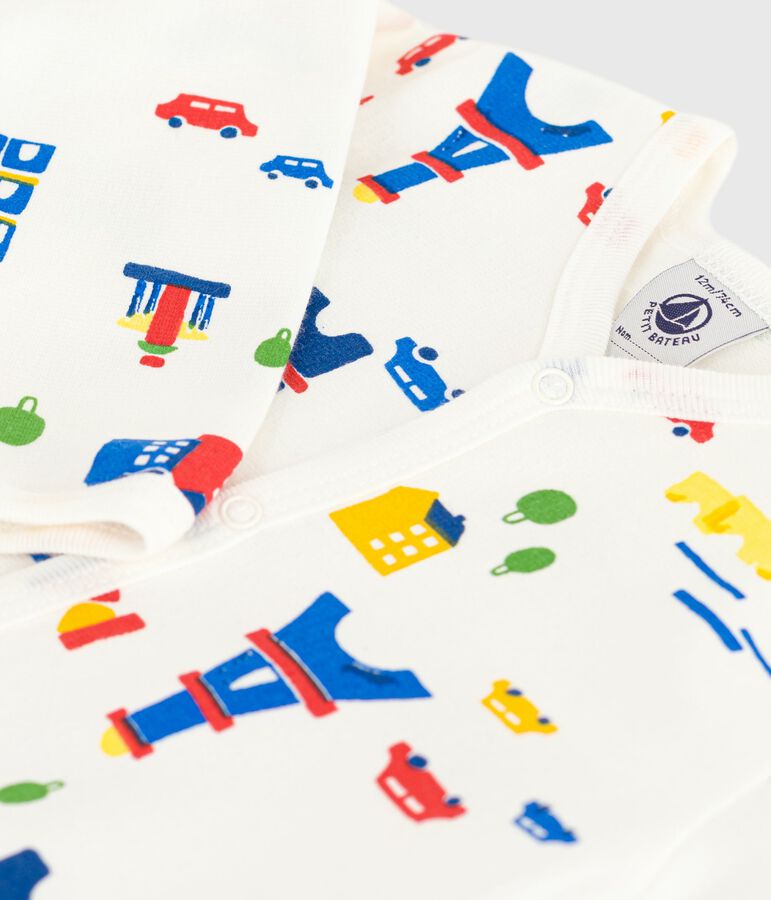 Pigiama in tessuto felpato spazzolato con colletto e stampa Parigi neonato bianco/multicolore