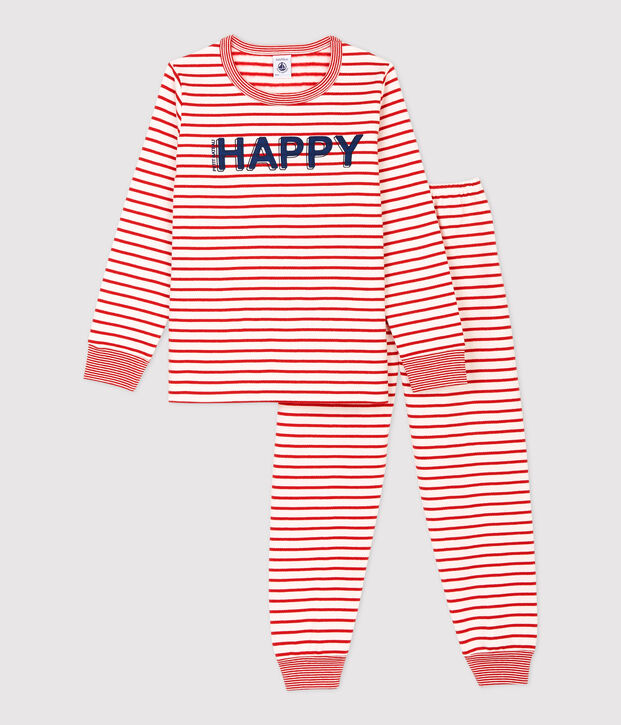 Pigiama bambina/bambino marini&egrave;re rosso in molleton bianco/rosso