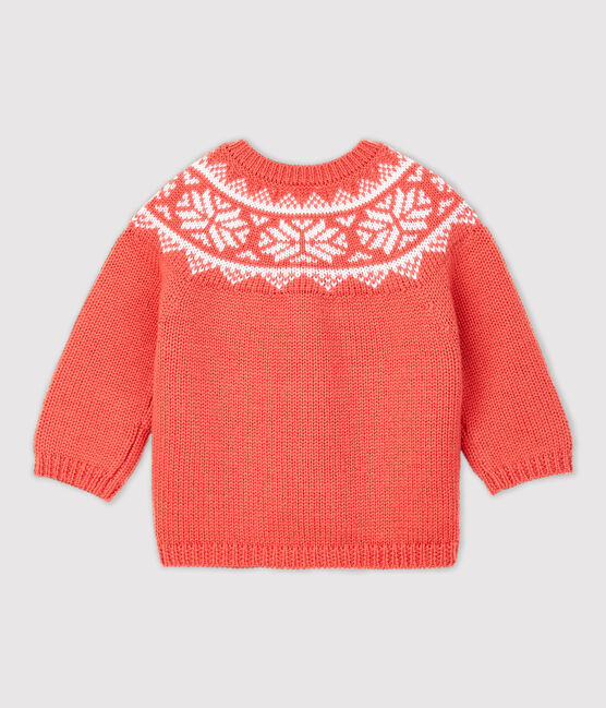 Cardigan 100% lana bebè. arancione OURSIN/bianco MARSHMALLOW