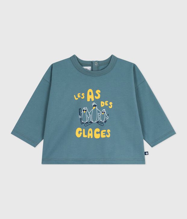 Maglietta a maniche lunghe in cotone per neonati blu