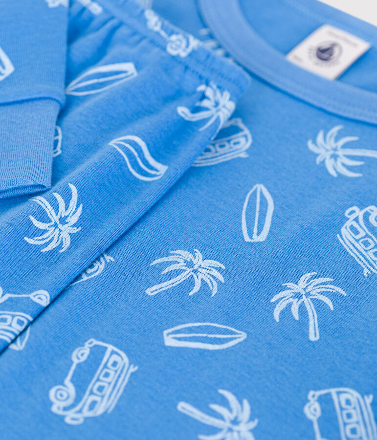 Pigiama a maniche lunghe in cotone con furgoni stampati bambino blu/bianco