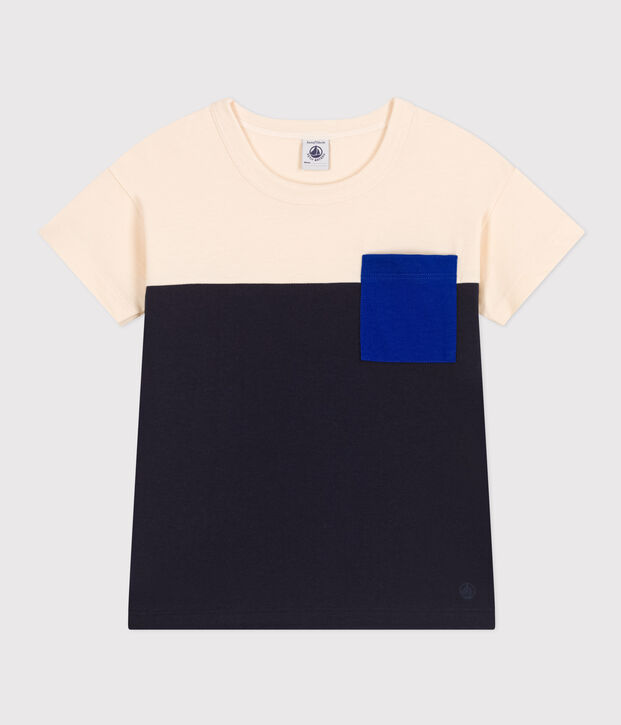 T-shirt bambino in jersey ecru/multicolore