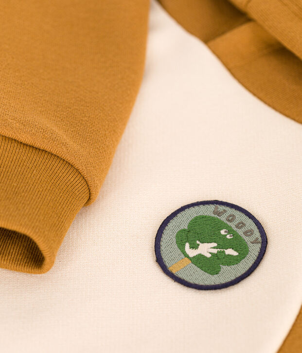 Maglia con cappuccio in tessuto felpato bambino ecru/marrone