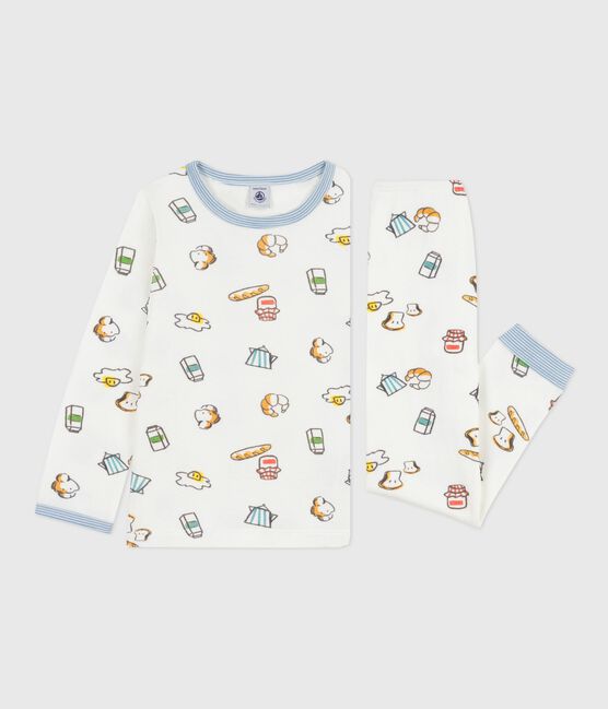 Pigiama bambino in tubique con stampa colazione bianco MARSHMALLOW/bianco MULTICO