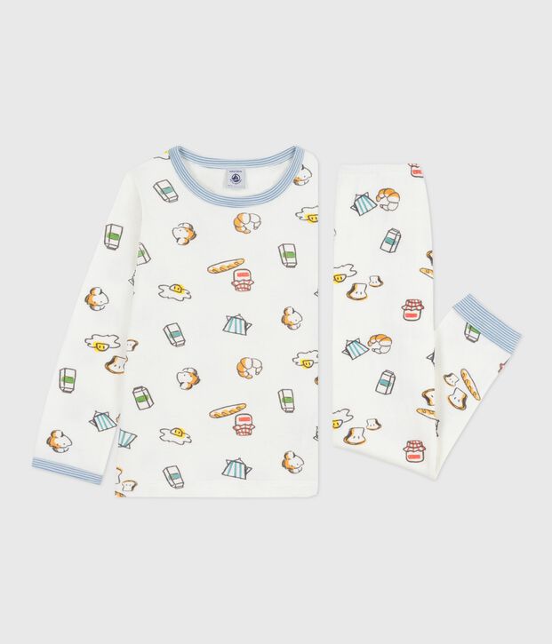 Pigiama bambino in tubique con stampa colazione bianco/multicolore