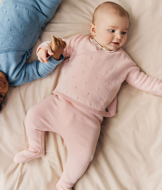 Pantaloni in maglia di lana e cotone neonato rosa JOLI