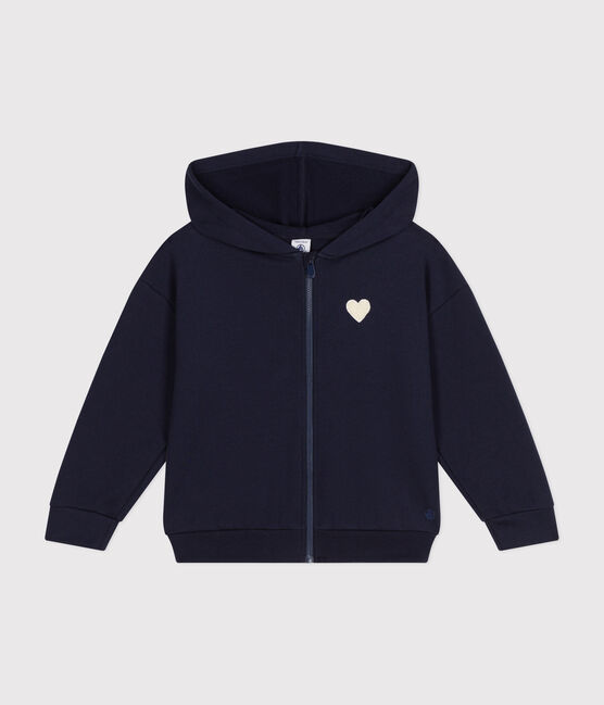 Maglia con cappuccio e cerniera in tessuto felpato bambina blu SMOKING