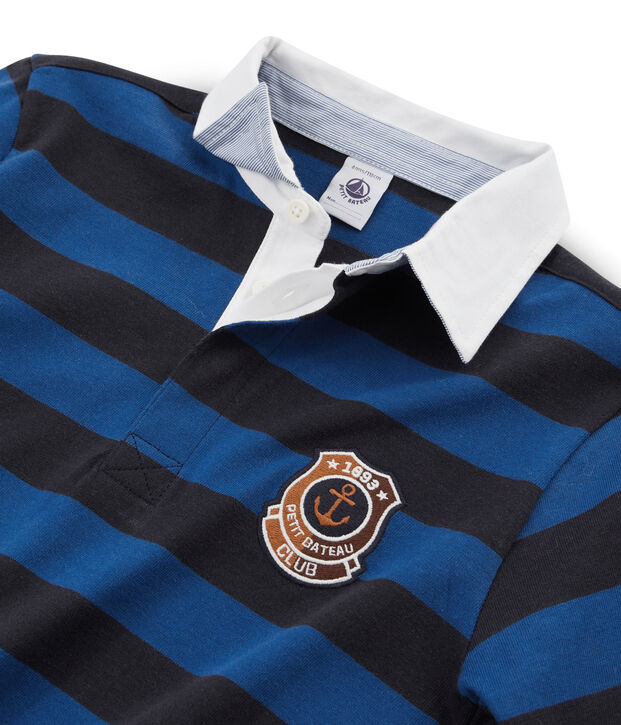 Polo rugby bambino a righe blu/blu