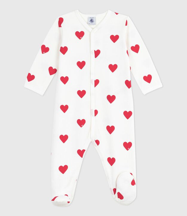 Tutina unisex per neonato in cotone con stampa a cuori bianco/rosso