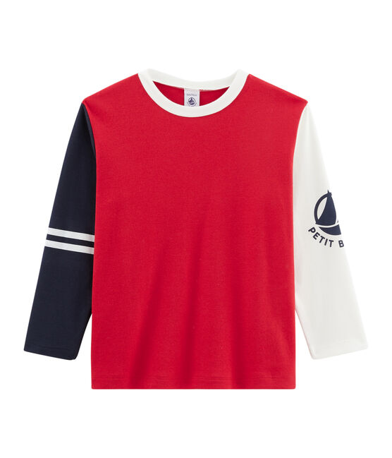 T-shirt a maniche lunghe bambino rosso TERKUIT/bianco MULTICO CN