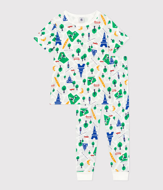 Pigiama bambino in cotone stampato Parigi bianco MARSHMALLOW/bianco MULTICO