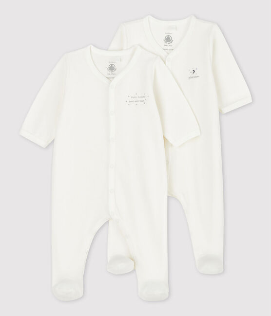 Confezione de 2 tutine pigiama bianche bebè in ciniglia di cotone biologico variante 1