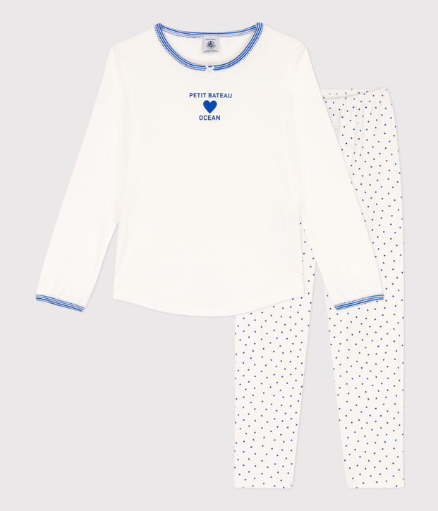Pigiama bambina in cotone bianco/blu