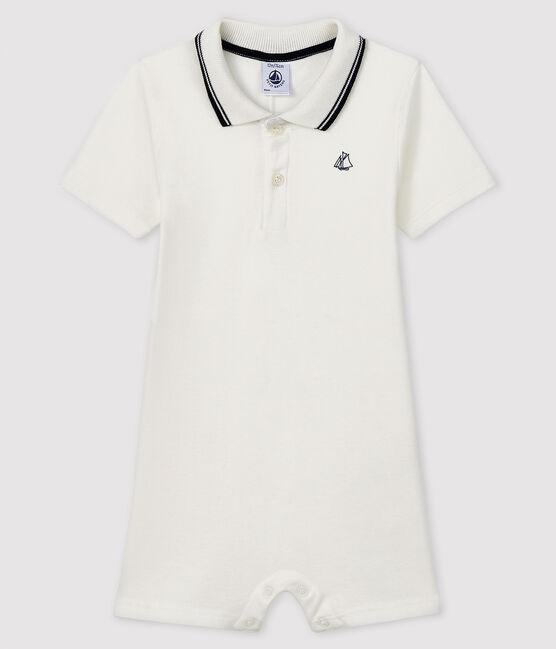 Tutina corta a polo bebè maschio bianco MARSHMALLOW