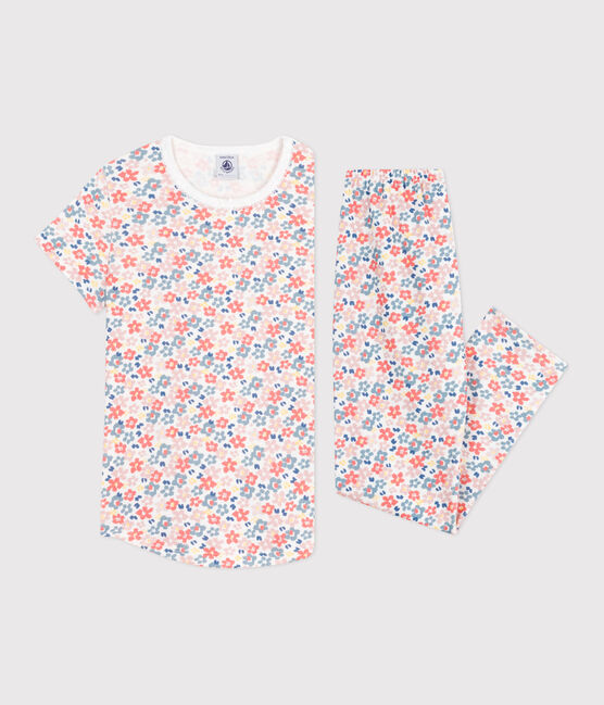 Pigiama a maniche corte e gamba lunga in cotone con stampa bambina bianco MARSHMALLOW/bianco MULTICO