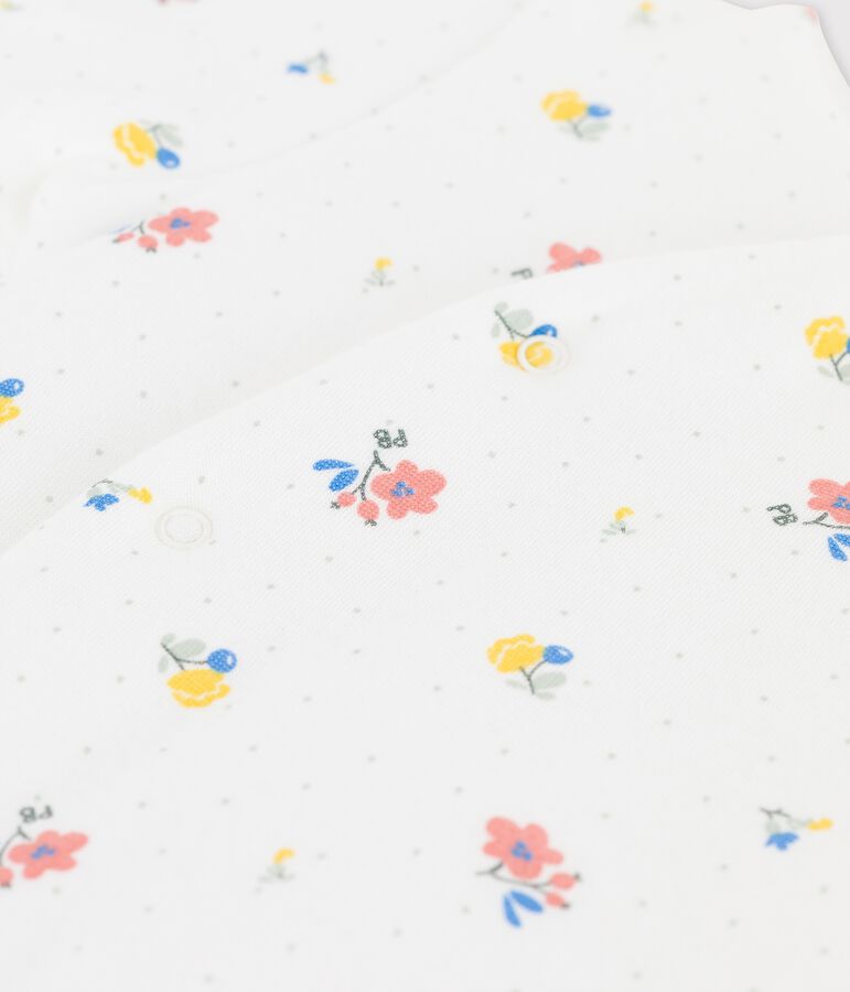 Tutina lunga stampata beb&egrave; in cotone biologico bianco/rosa