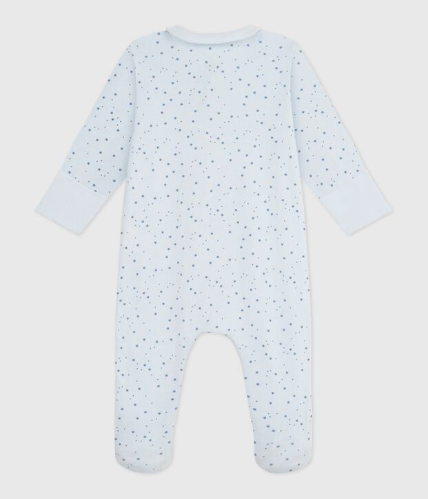 Pigiama in cotone con stelle stampate e colletto neonato blu/blu