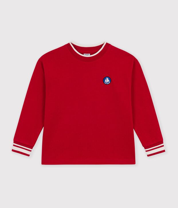 T-shirt a maniche lunghe in cotone tinta unita bambino rosso