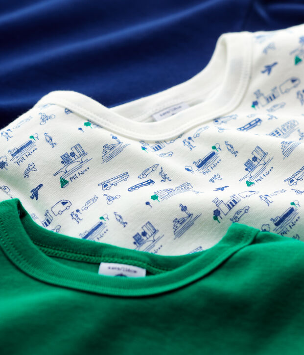 Cofezione da 3 t-shirt bambino maniche corte fantasia trasporti in cotone biologico multicolore