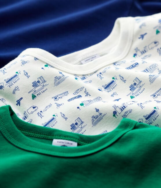 Cofezione da 3 t-shirt bambino maniche corte fantasia trasporti in cotone biologico variante 1