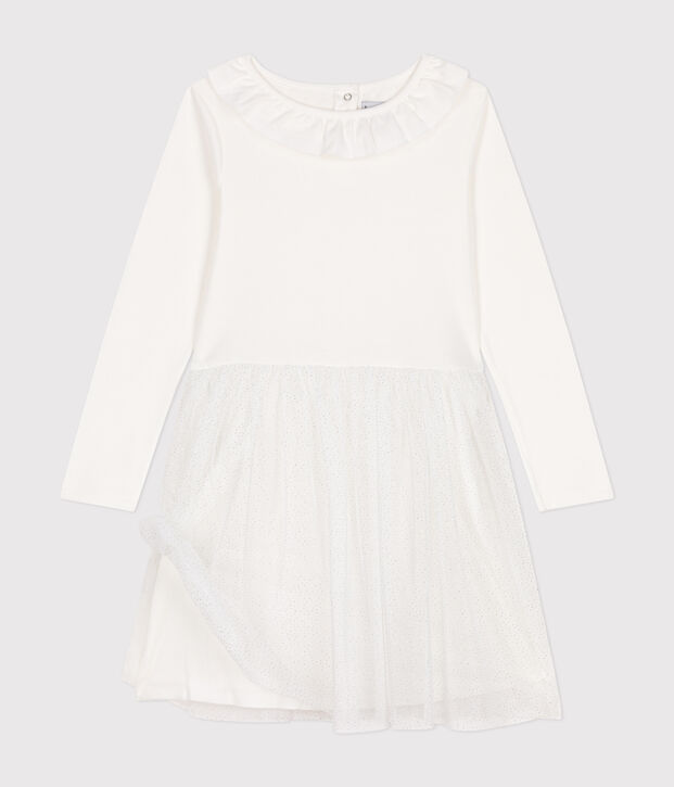 Abito in tessuto a costine e tulle bambina bianco