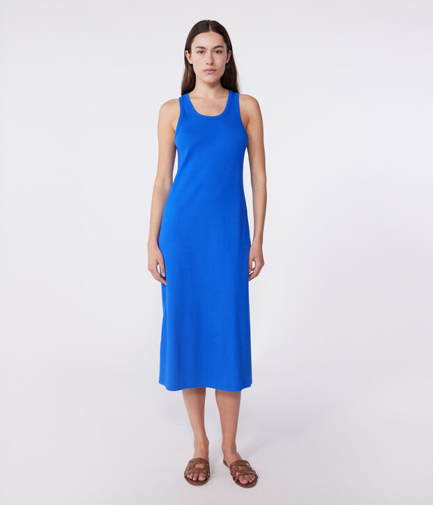 Abito canotta lungo in cotone donna blu