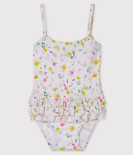 Costume da bagno intero ecoresponsabile bimba bianco MARSHMALLOW/bianco MULTICO