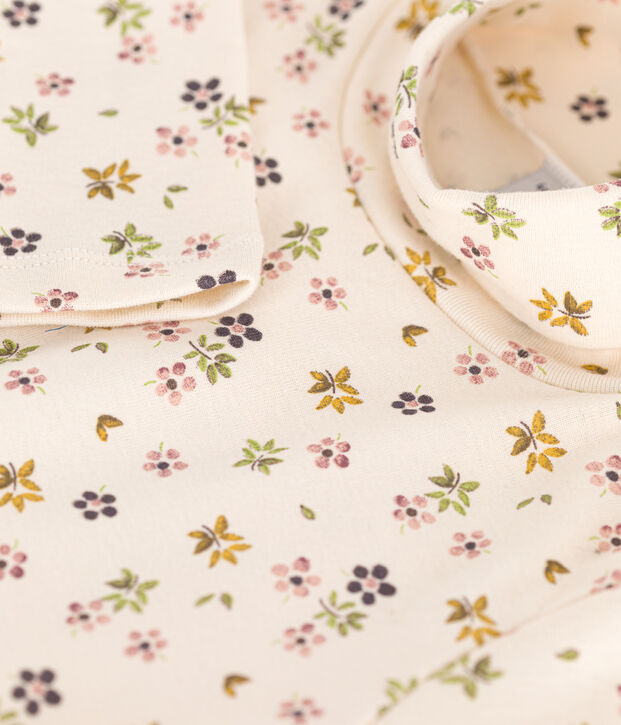 Dolcevita in cotone bambina ecru/multicolore