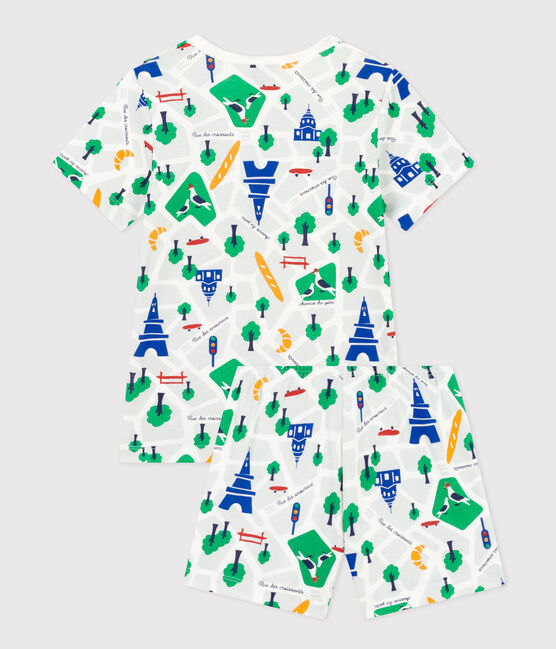 Pigiama short fantasia Parigi in cotone bambino bianco MARSHMALLOW/blu MEDIEVAL/ MULTICO
