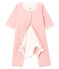 Bodyjama senza piedi bebè femmina a costine rosa CHARME/bianco MARSHMALLOW