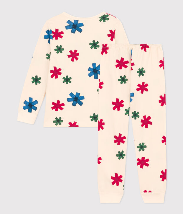 Pigiama bambino unisex in tessuto felpato motivo stella ecru/multicolore