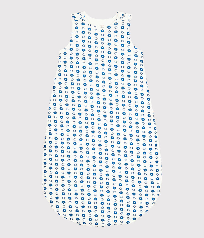 Sacco nanna beb&egrave; a fiori vintage blu in cotone biologico bianco/blu