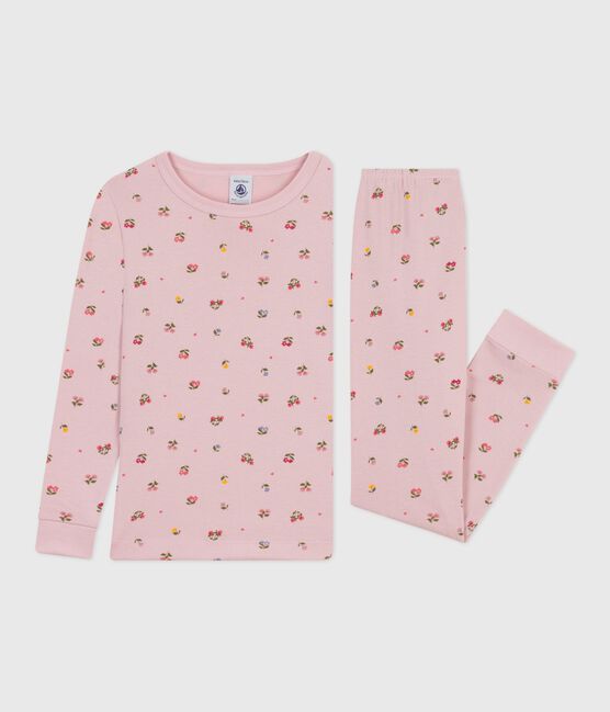Pigiama con gamba molto aderente in cotone con stampa a fiori bambina rosa JOLI/bianco MULTICO
