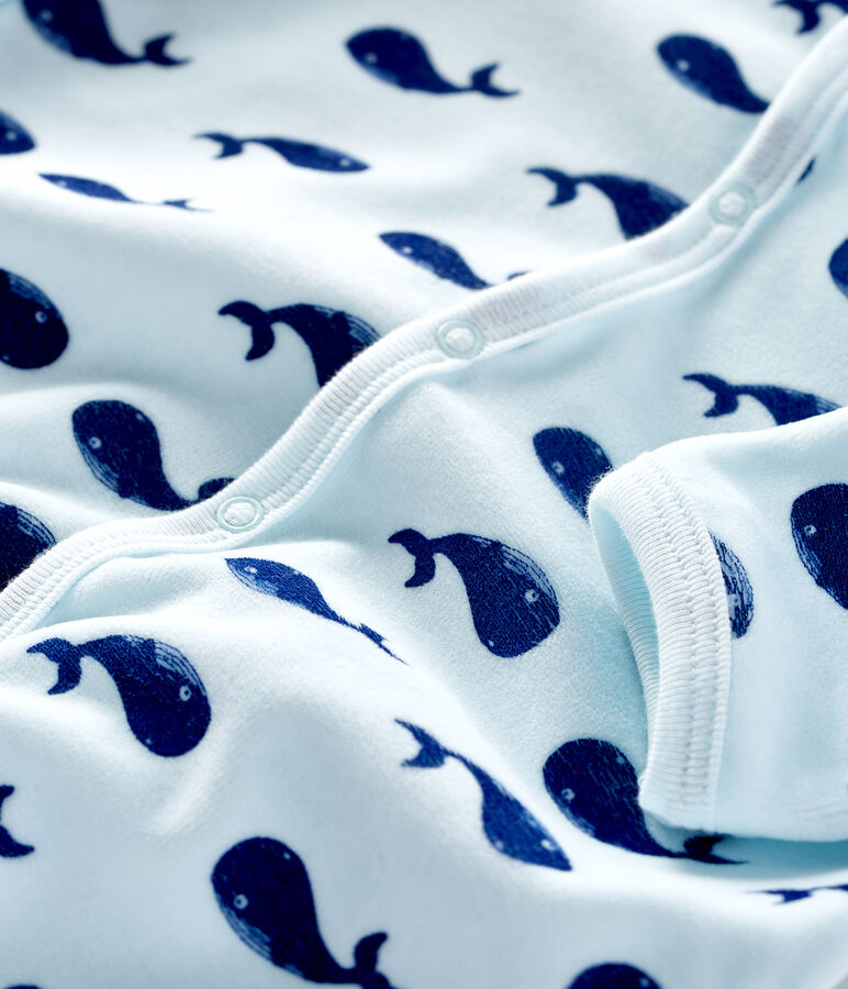 Tutina balena pigiama neonato in ciniglia blu/blu
