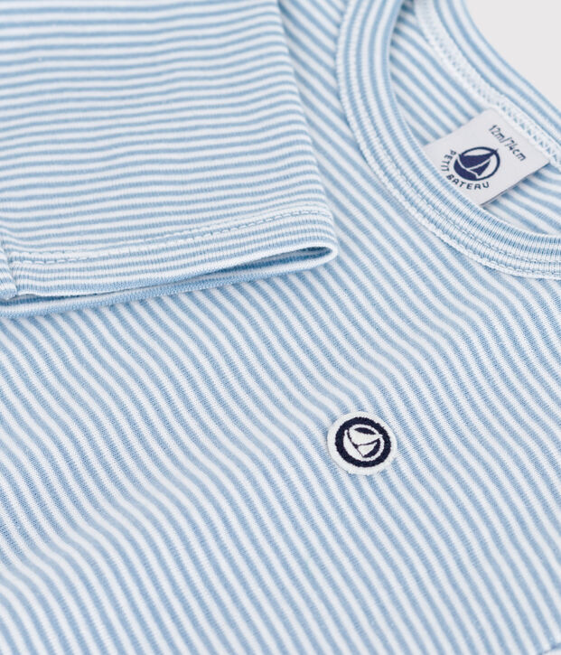 T-shirt a maniche lunghe in cotone a righe neonato blu/bianco