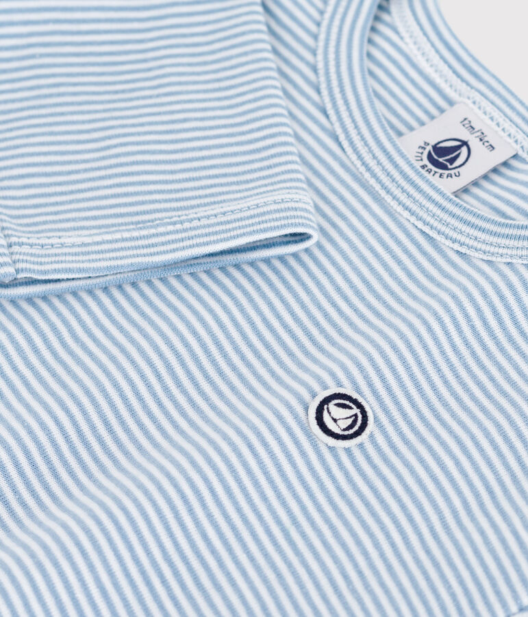 T-shirt a maniche lunghe in cotone a righe neonato blu/bianco