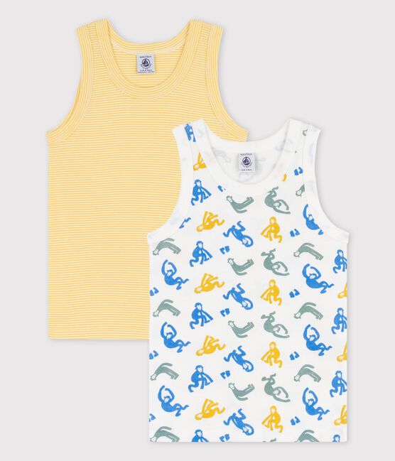 Confezione da 2 canottiere a costine con scimmiette fosforescenti bambino in cotone variante 1