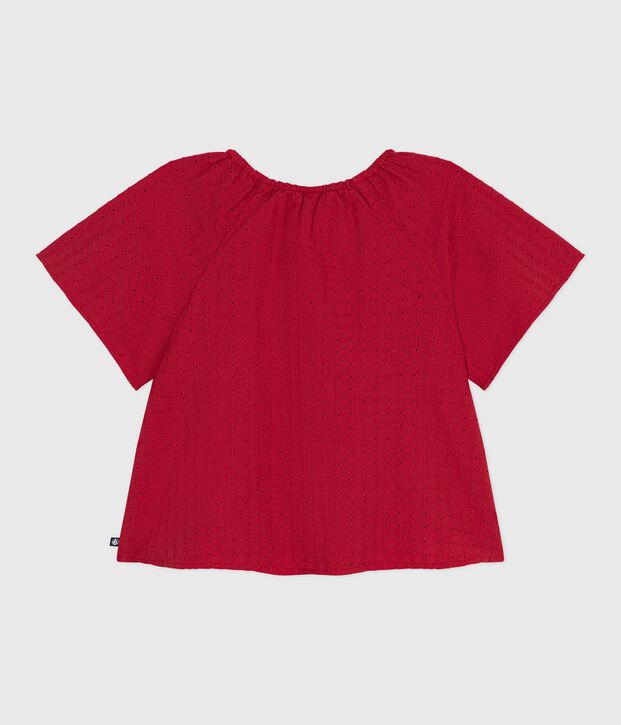 Blusa a maniche corte in cotone con motivo a fiori bambina rosso