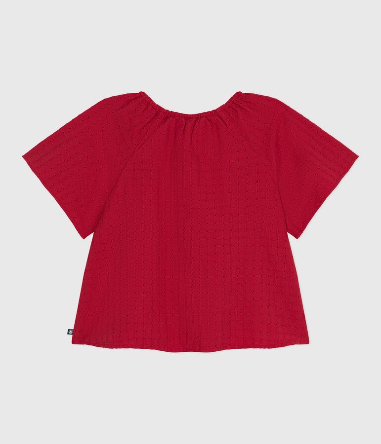 Blusa a maniche corte in cotone con motivo a fiori bambina rosso