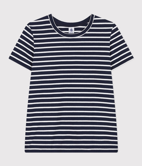 T-shirt LE DROIT girocollo in cotone Donna blu SMOKING/bianco MARSHMALLOW