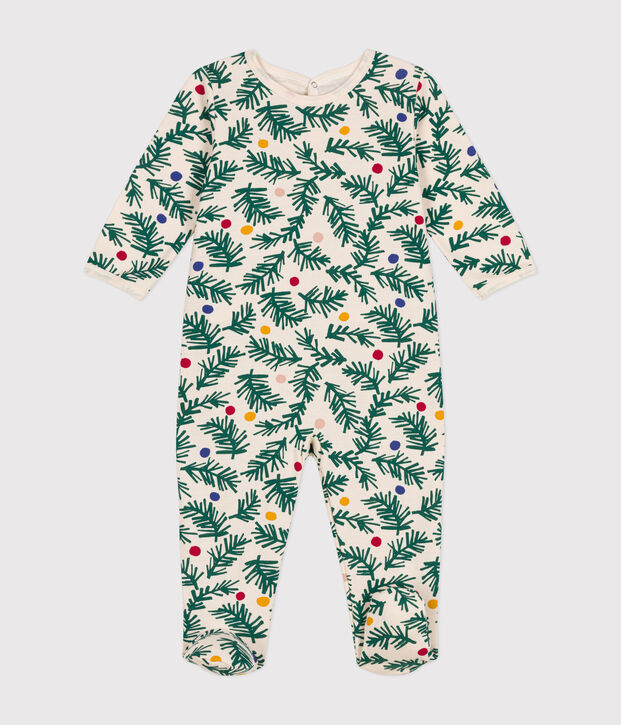 Pigiama in tessuto felpato spazzolato con albero di Natale stampato neonato ecru/multicolore