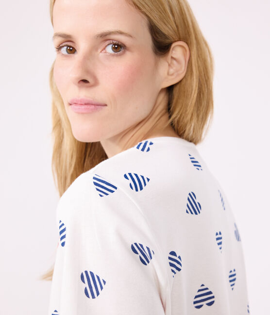 Pigiama corto in cotone con stampa a cuori donna bianco MARSHMALLOW/bianco MULTICO