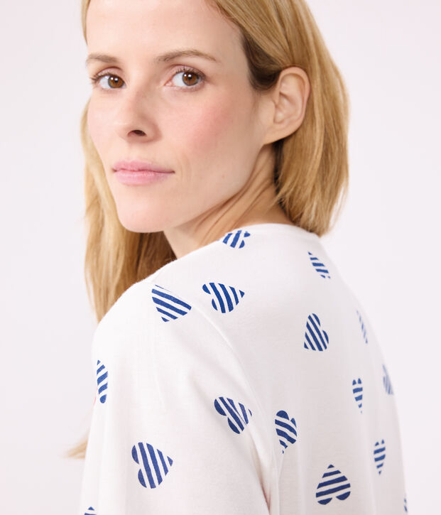 Pigiama corto in cotone con stampa a cuori donna bianco/multicolore