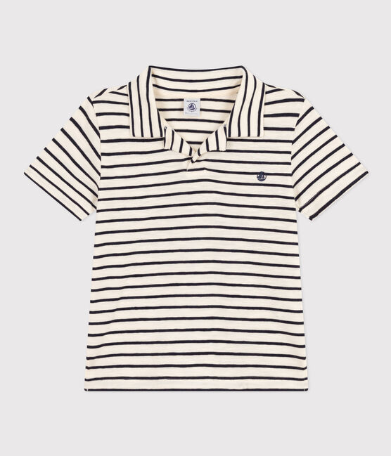 Polo a maniche corte in cotone bambino bianco AVALANCHE/blu SMOKING