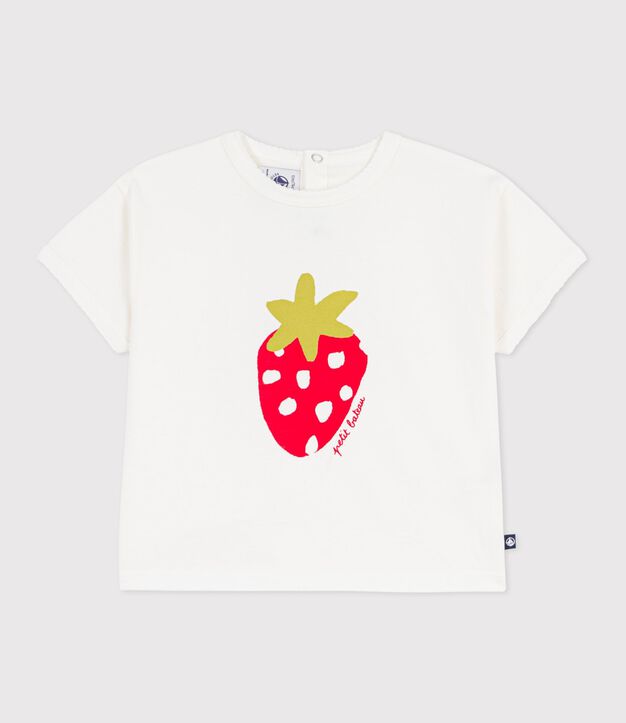 T-shirt a maniche corte in cotone con motivo neonato bianco
