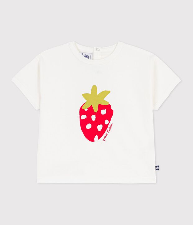 T-shirt a maniche corte in cotone con motivo neonato bianco