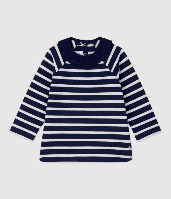 Blusa in cotone bebè. blu SMOKING/ MARSHMALLOW ARGENT BRILLANT